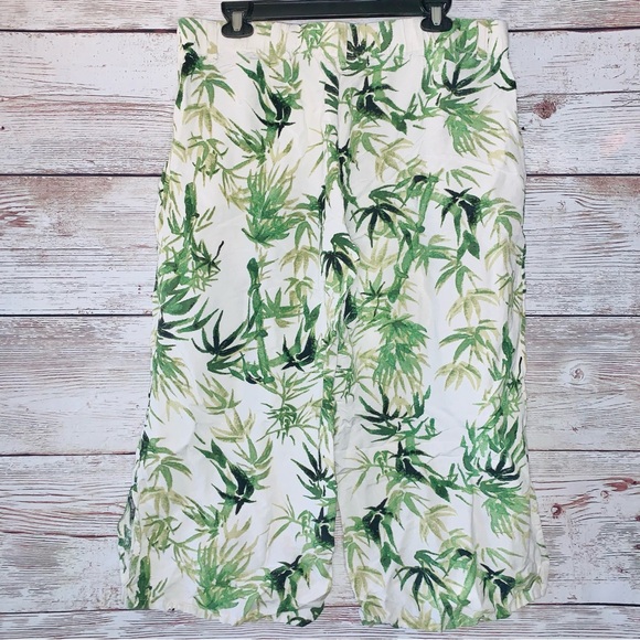 J. Jill Bamboo Tropical Leaves Cropped Wide Leg Linen Blend Pants L Peti… - Picture 2 of 4